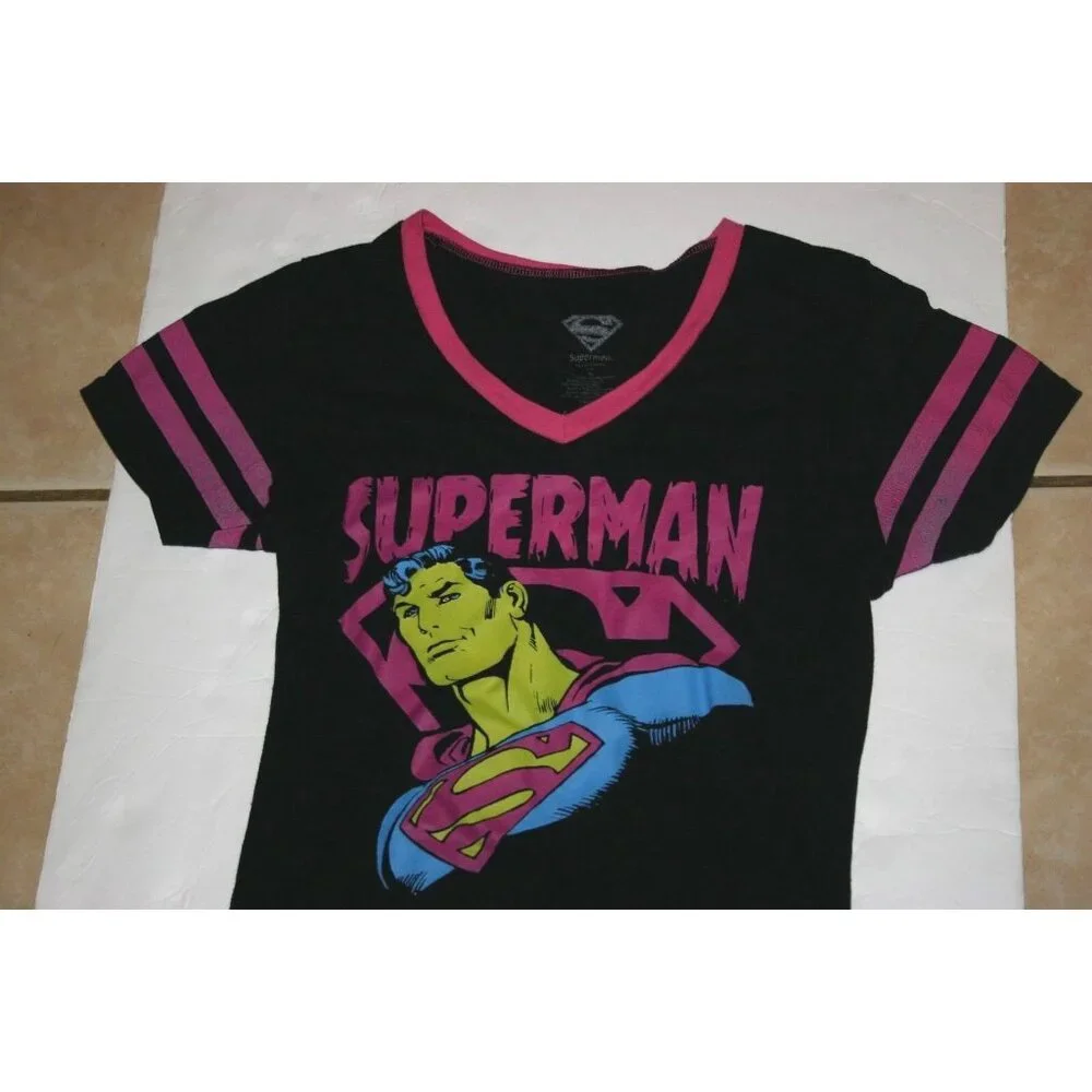 DC Comics Superman shirt black pink girls youth medium - Picture 6 of 6